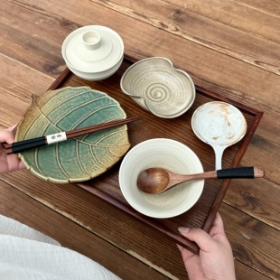 漫生活老板娘 素叶食光 粗陶复古一人食餐具套装自然碗盘杯碟家用