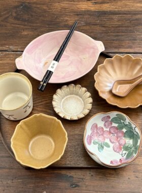 漫生活老板娘 彩棕陶味 手绘花口碗复古釉下彩餐具日系治愈碗碟