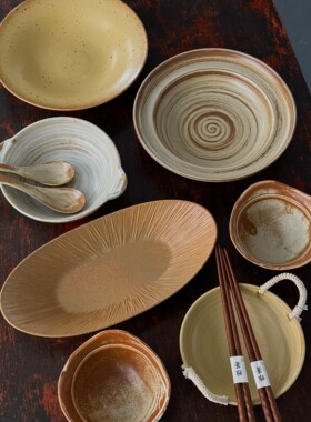 漫生活老板娘 棕调时光 二人食碗盘碗碟套装酒店餐厅民宿家用招待