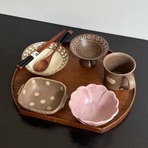 漫生活老板娘 粉棕花见 温柔治愈风粉棕色系餐具套装一人食碗盘杯