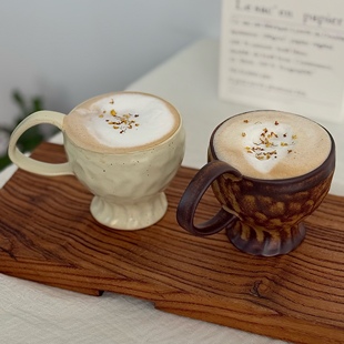 漫生活老板娘复古粗陶窑变釉陶瓷高脚马克杯客服部你那边茶杯小众