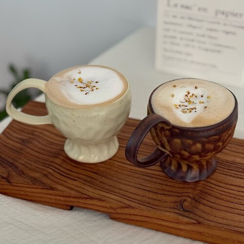 漫生活老板娘复古粗陶窑变釉陶瓷高脚马克杯客服部你那边茶杯小众