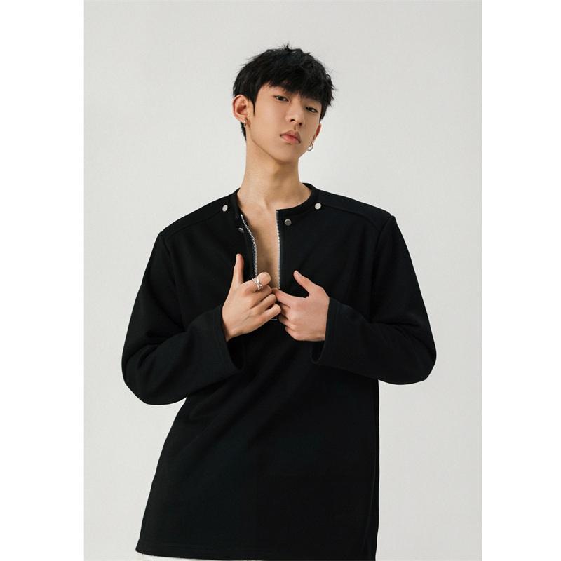 高品质美式高街半拉链小垫肩卫衣男铆钉长袖t恤WY058P55控78,男装卫衣,星座1015-1