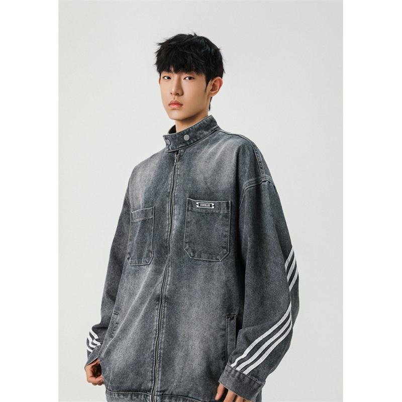 复古水洗牛仔外套做旧设计感织带夹克男XZ1015-1-JK33633P78控118,男装夹克,星座1015-1