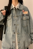 2025秋冬新款美式开衫翻领牛仔夹克女复古宽松长袖设计感外套，女装短外套，星座1015-1