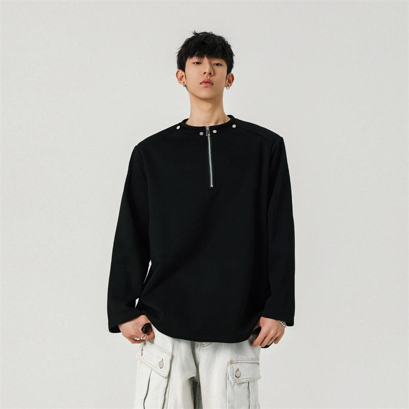 高品质美式高街半拉链小垫肩卫衣男铆钉长袖t恤WY058P55控78,男装卫衣,星座1015-1