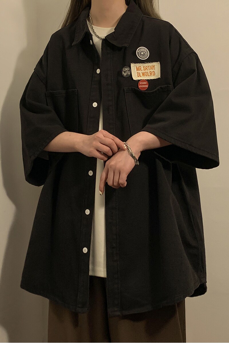 复古水洗牛仔短袖上衣宽松大码设计感衬衫XZ1015-1-DX50881P58,女装衬衫,星座1015-1