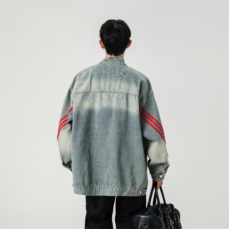 复古水洗牛仔外套做旧设计感织带夹克男XZ1015-1-JK33633P78控118,男装夹克,星座1015-1