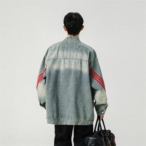 复古水洗牛仔外套做旧设计感织带夹克男XZ1015-1-JK33633P78控118图片