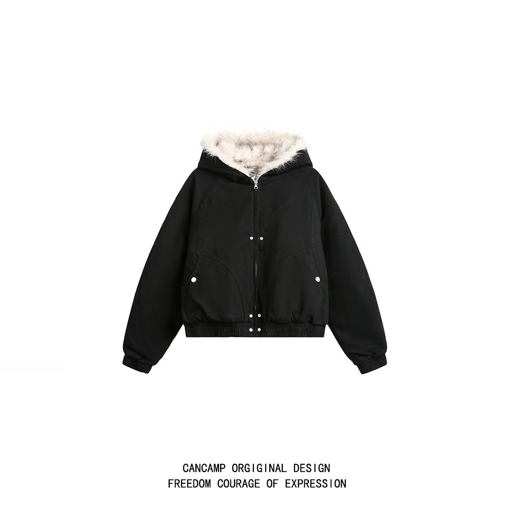 秋冬cleanfit短款毛领连帽夹克