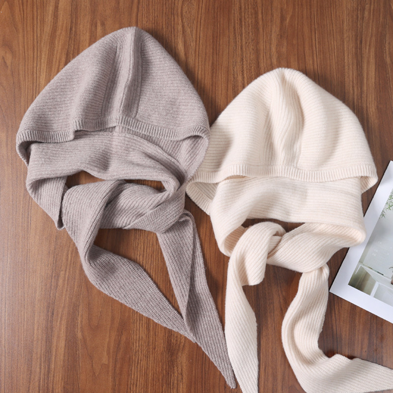 100%羊毛女连帽子围巾一体带帽假领子时尚秋冬保暖披肩针织厚围脖