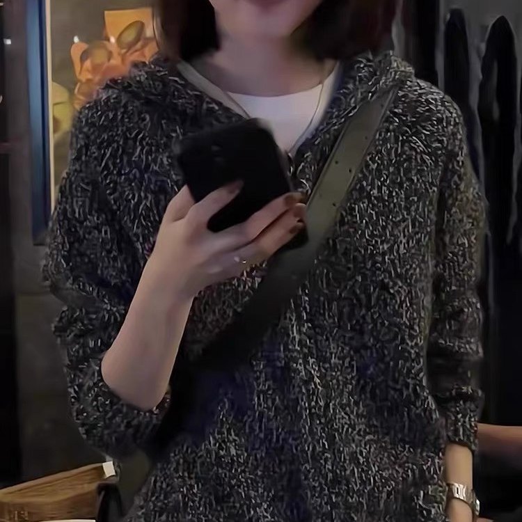 高级感夹花灰连帽纯羊毛开衫女秋冬加厚针织短款拉链外套羊绒外搭