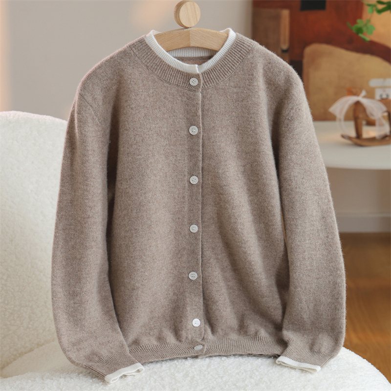 儿童纯羊毛衫开衫针织毛衣男童白边圆领女童外套宝宝秋冬加厚潮
