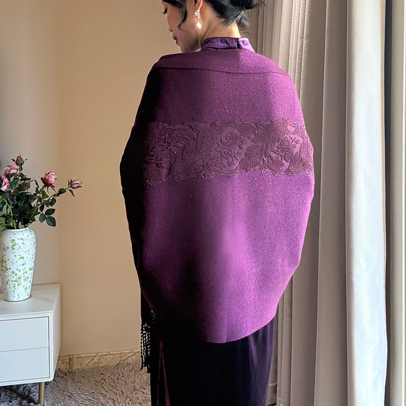 2025年新款春秋紫色旗袍披肩中老年妈妈婆婆礼服外搭中式刺绣长袖