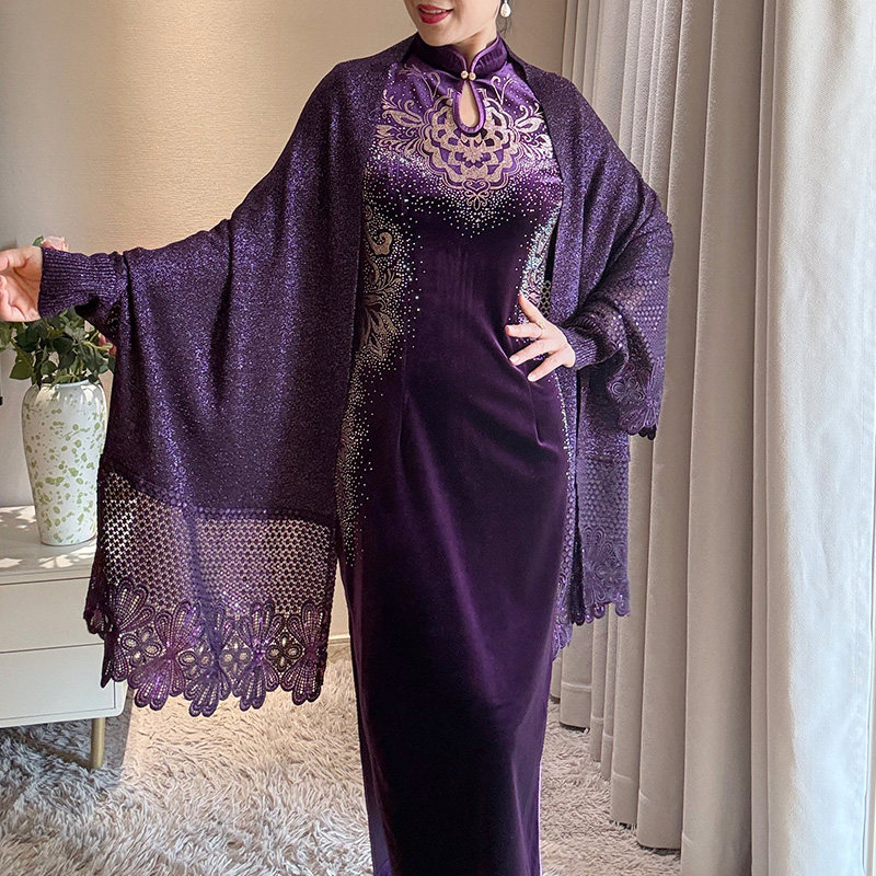 2026年秋婚礼紫色喜妈妈婚宴旗袍披肩喜婆婆配礼服斗篷外搭女中年