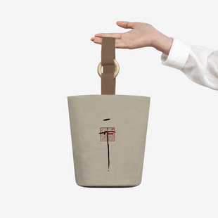 中国风书法宋徽宗画押瘦金体天下一人周边水桶包复古手提帆布拎包