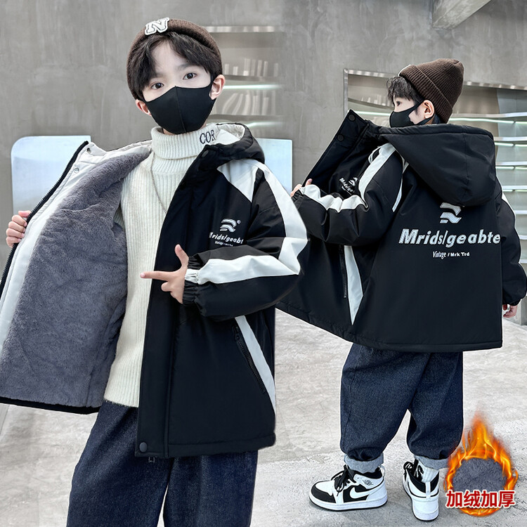男童冬装外套加绒加厚棉衣派克服