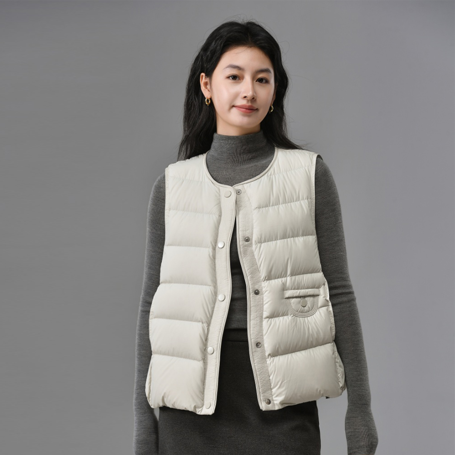 韩版新款90绒纯色短款显瘦马甲服