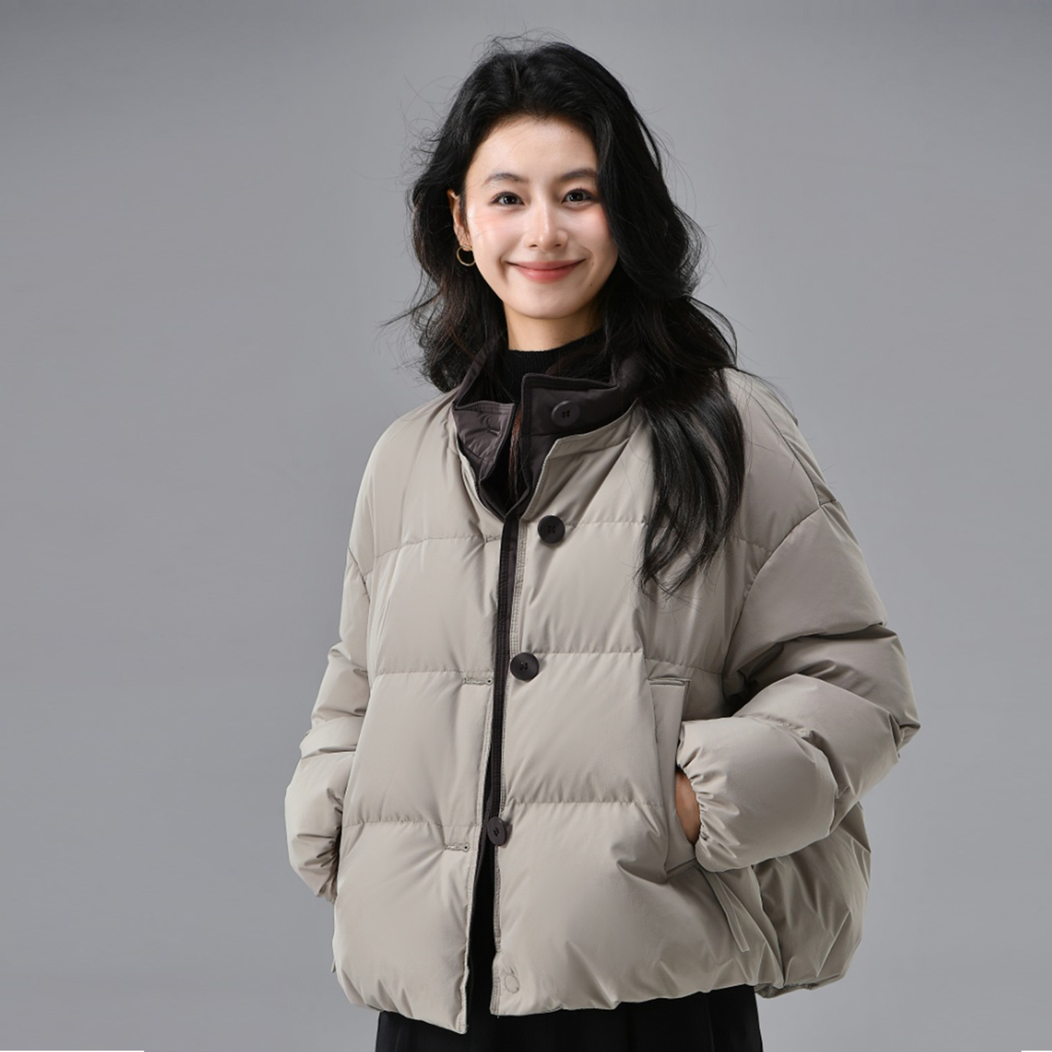 韩版新款90绒短款面包羽绒服外套
