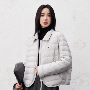 韩版2025年冬新款衬衫领羽绒服女短款简约时尚气质百搭纯色外套潮