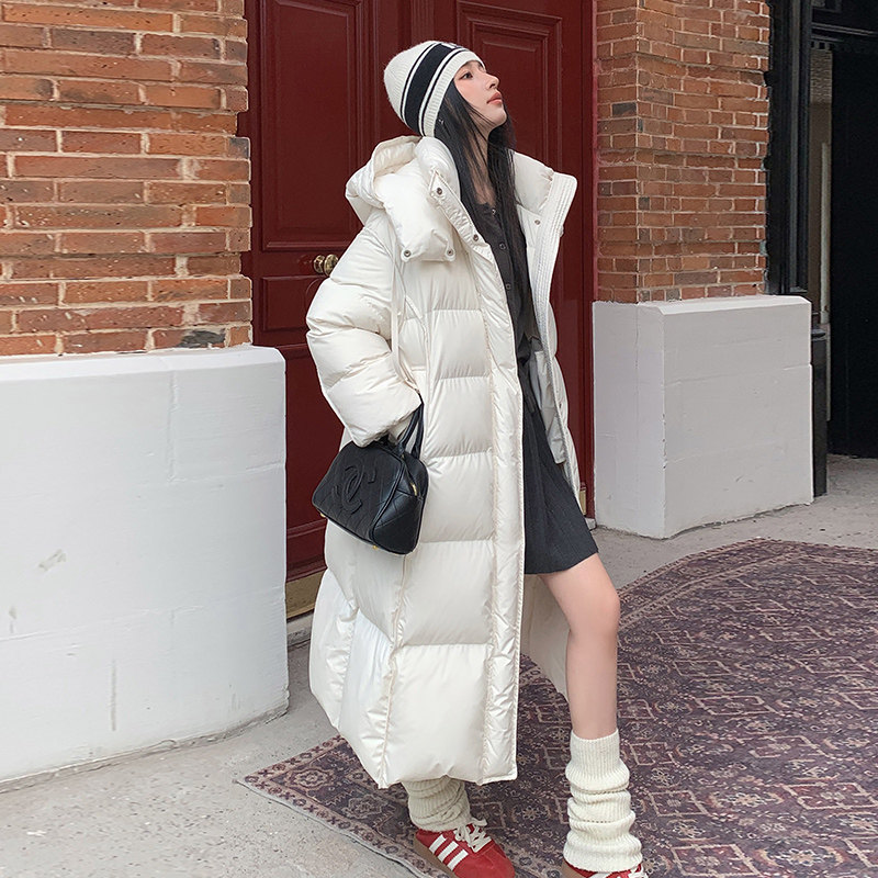 2025冬季新款韩版羽绒服女过膝长款连帽纯色加厚被子服气质外套潮