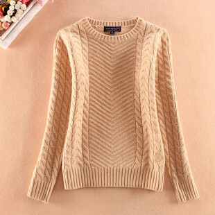 秋冬2023百搭纯色羊毛衫女士加厚毛衣圆领套头修身保暖羊毛衣甜美