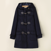 2021冬季 女生中长款 加厚牛角扣毛呢大衣外套连帽女学生保暖上衣潮