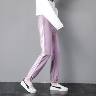 新品三条杠运动裤女弹力春秋长裤宽松韩版灯笼裤束脚学生卫裤