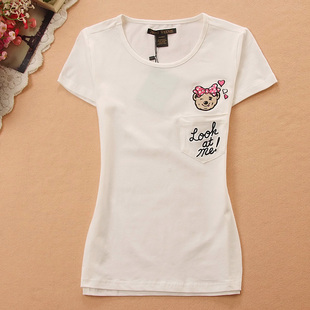 特价 女士夏季纯棉修身圆领短袖衫学生T恤半袖上衣女孩打底衫百搭