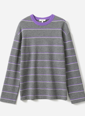 茉莉雅集高支舒适细腻羊毛摩登色块条纹针织套衫毛衣WZT07332