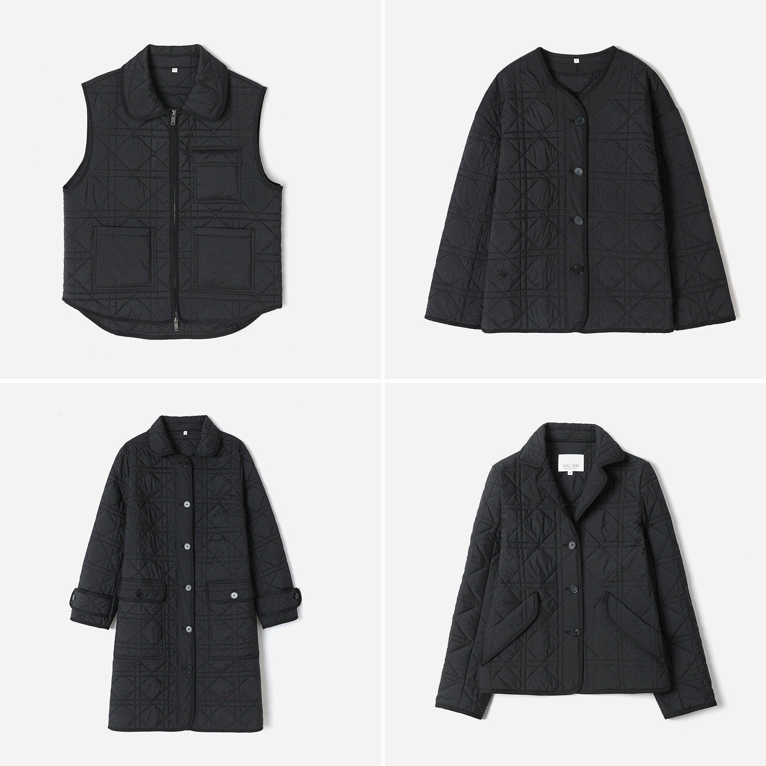 茉莉雅集翻领藤格绗棉格纹长款/短款棉服马甲外套女 WWT09045