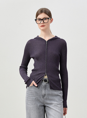 茉莉雅集【繁星闪烁】意大利纱修身显瘦连帽针织开衫WZK07086