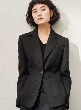 茉莉雅集 日本空运斜纹精纺羊毛翻驳领收腰老钱风西装 WXZ06026