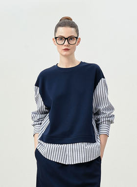 茉莉雅集休闲老钱学院风假两件高支棉卫衣 WWY08021