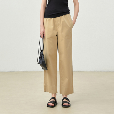 茉莉雅集重酵素洗高支全棉舒适松紧腰休闲直筒裤 WKZ06150