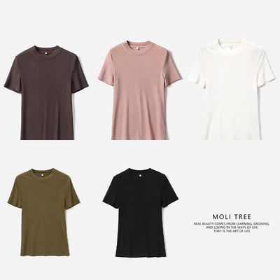 茉莉雅集优雅而克制高智精纺羊毛百搭可叠穿短长袖T恤 WTX07130