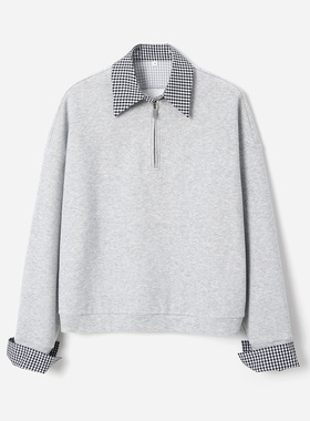 茉莉雅集高智斯文肌理高支棉衬衫领假两件卫衣 WWY08018