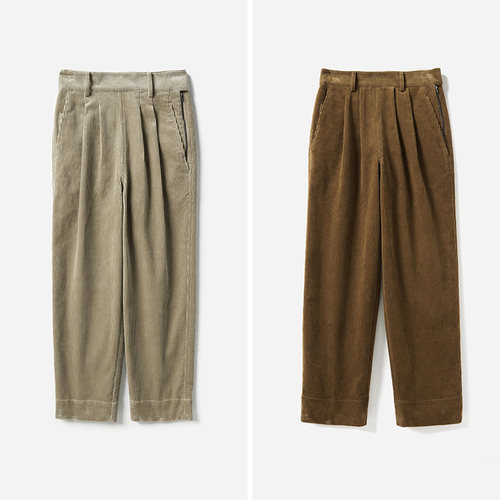 *茉莉雅集 M*H*L复古全棉灯芯绒双褶侧拉链宽松萝卜裤女WKZ06235