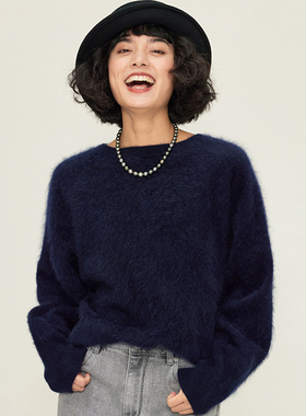 茉莉雅集精致不渝温柔宠肤拉绒全羊绒船领针织套衫女 WZT06013