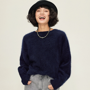 茉莉雅集精致不渝温柔宠肤拉绒全羊绒船领针织套衫女 WZT06013