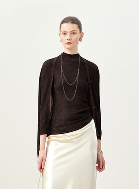 茉莉雅集【繁星闪烁】意大利纱弹力坑条V领针织开衫女 WZK07012