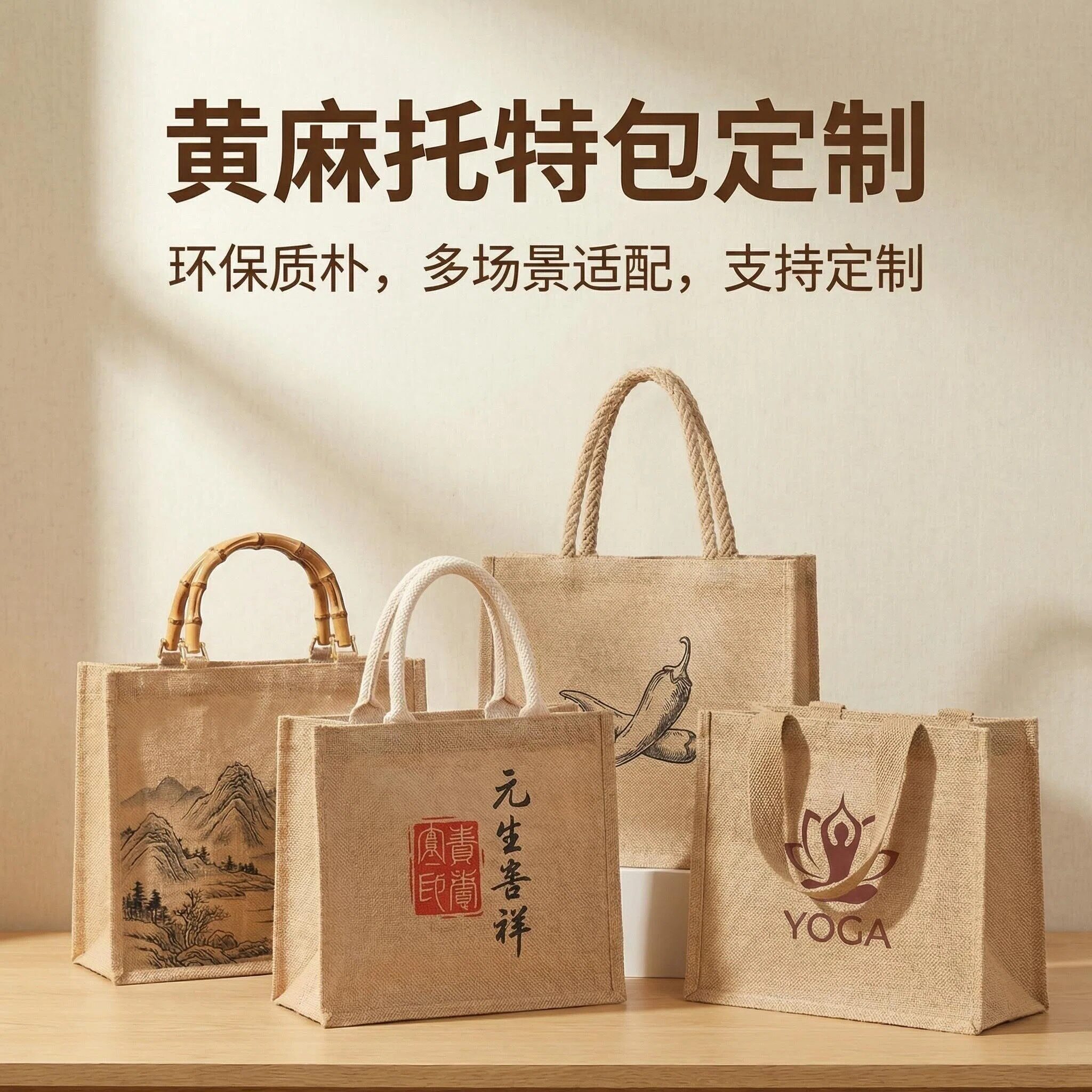 手提袋定制文创包麻布袋礼品米色印字公司织布包装订制棉麻袋子