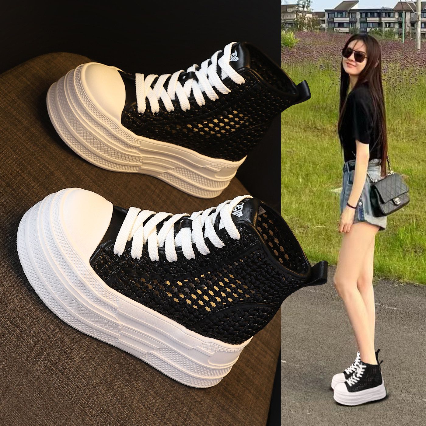 夏季网面薄款高帮马丁小白鞋女