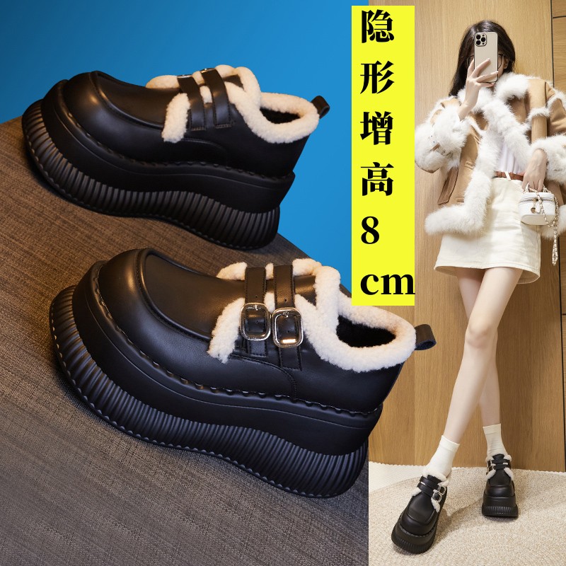 小个子增高8cm饼干毛毛小皮鞋鞋