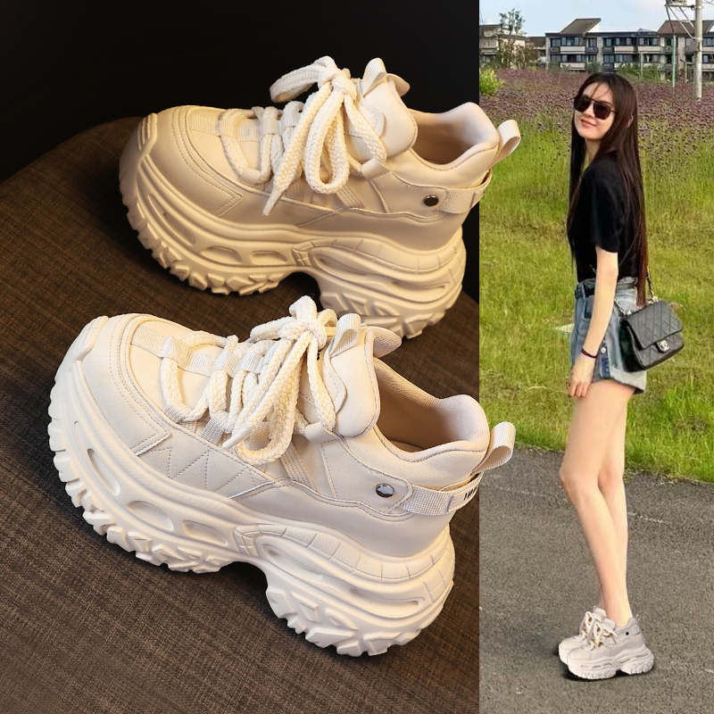 厚底复古老爹鞋女真皮内增高9cm