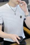 7317-P48夏季圆领针织衫短袖毛衣男潮牌内搭修身体恤男士条纹，男装针织衫/毛衣，电商D310B