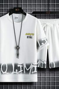 83609-P60休闲时尚套装男夏季运动休闲服潮牌一套搭配短袖短裤男