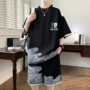 TZ24356-特P50休闲套装男运动夏季短袖两件套港风上衣短裤图片