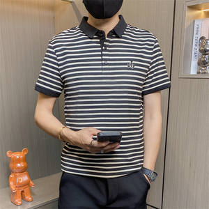 PL042-特P40撞色条纹短袖POLO衫男夏季潮流轻熟雅痞修身翻领图片