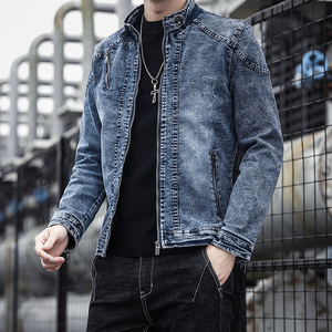 JK1823-P100美式复古水洗做旧连帽牛仔夹克外套男宽松牛仔图片